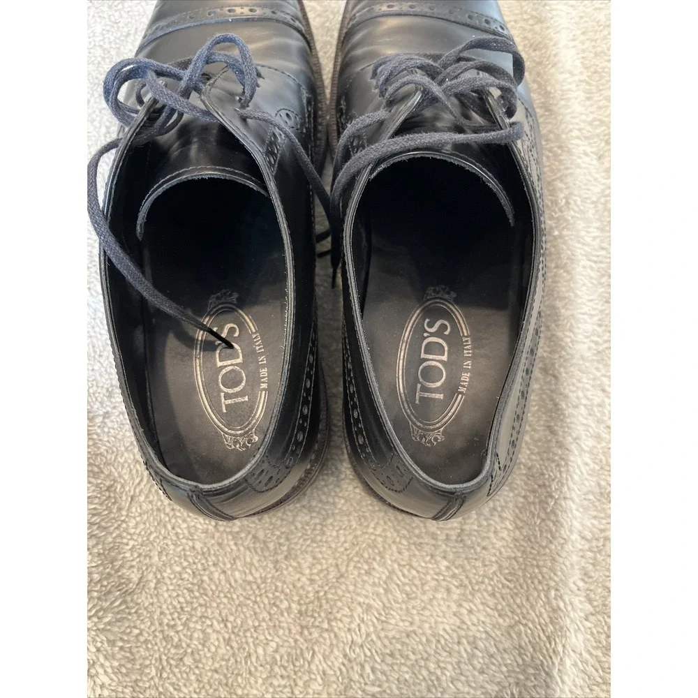 TOD'S Brogues Black Dress Shoes 8 Wingtip‎ Derby Made In Italy